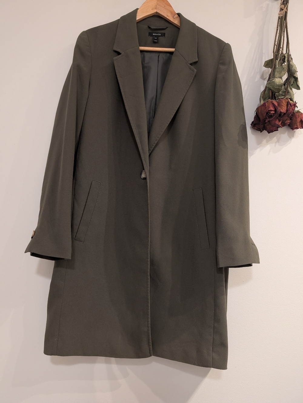RW&CO - Olive Green Single-Button Long Coat - Picture 4 of 8